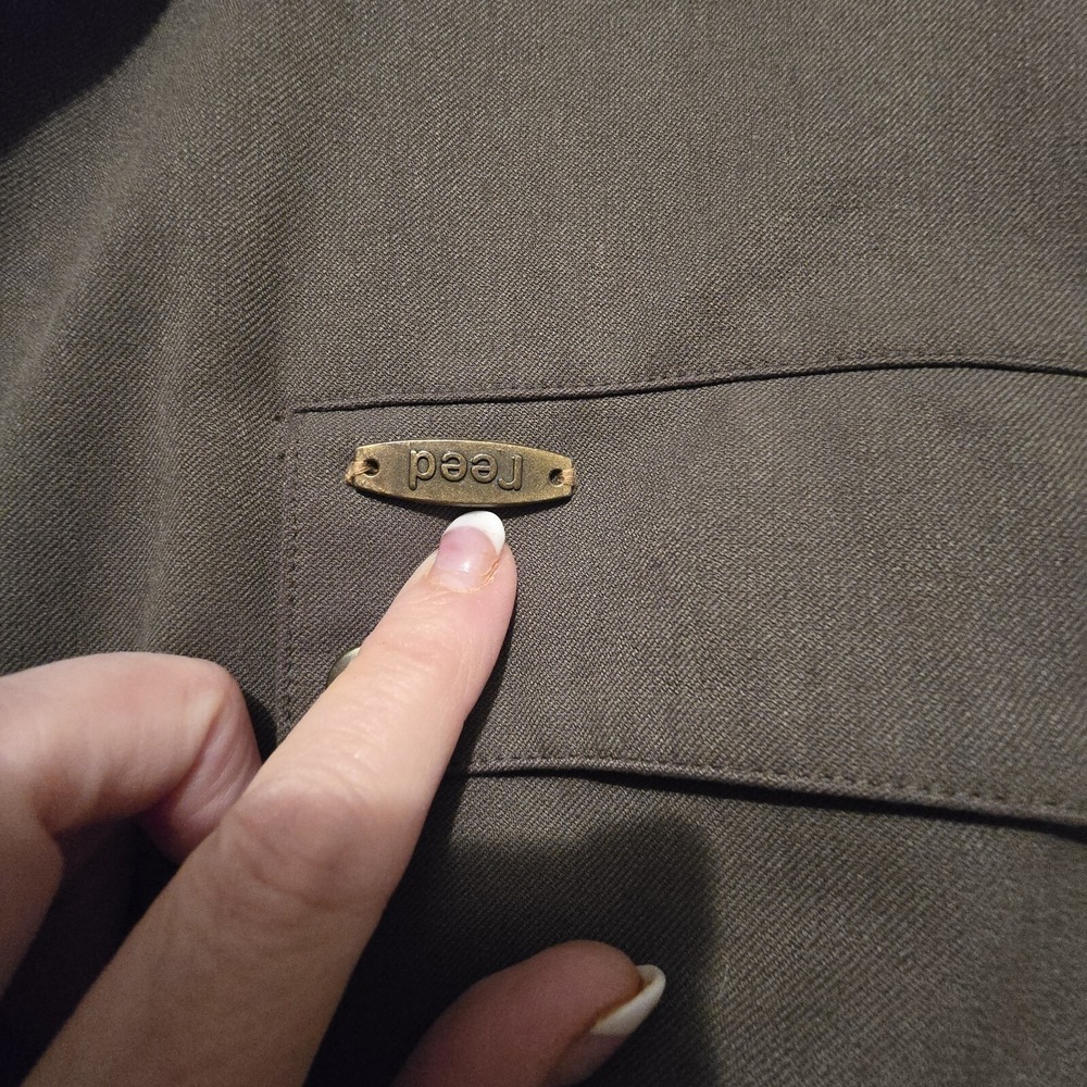 Austin Reed Field Jacket XL‎ Chore Barn Coat Olive Leather Collar Elbow Gorpcore - Picture 5 of 16